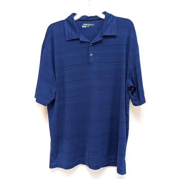 NIKE Men's GOLF Sz L DRI-FIT Performance Polo Shirt Short Sleeve Striped Blue - Picture 2 of 5